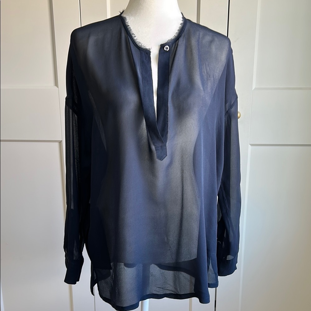 Vince Oversized Sheer Navy Blouse | Small